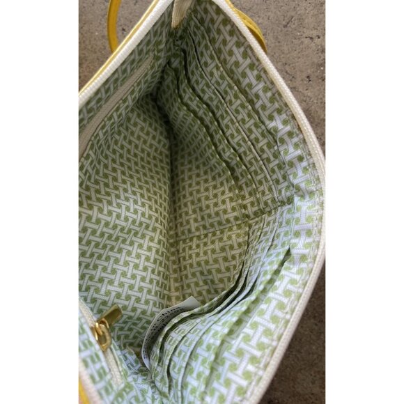 Isaac Mizrahi Zip Women’s Wristlet Tan Yellow Green Leather Multi Pocket - Picture 12 of 13